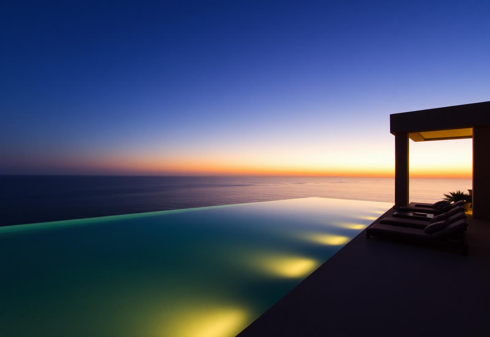 Infinity pool overlooking the Pacific Ocean at dusk